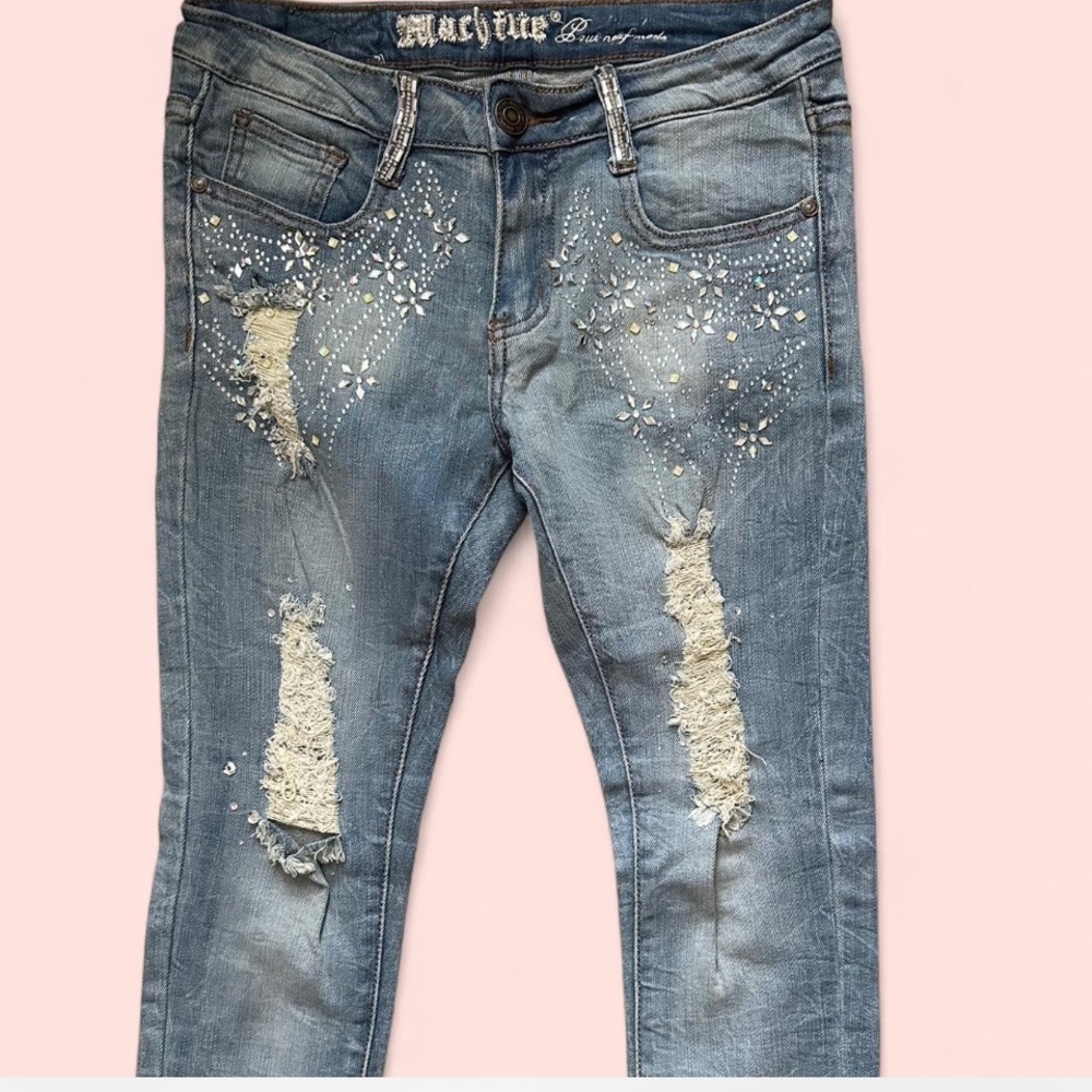 Machine Women's Light Blue Embellished Skinny Jeans